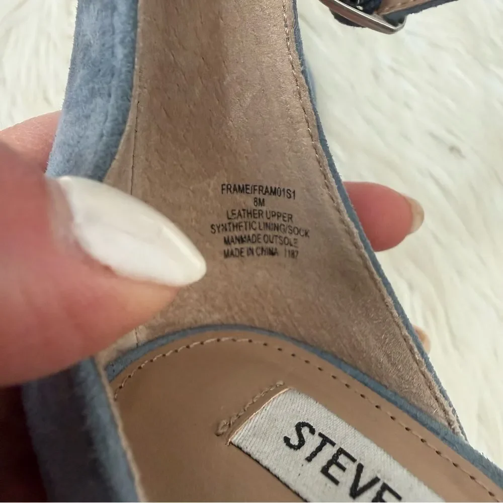 Steve Madden Blue Suede Chunky Heeled Sandals - Size 8
